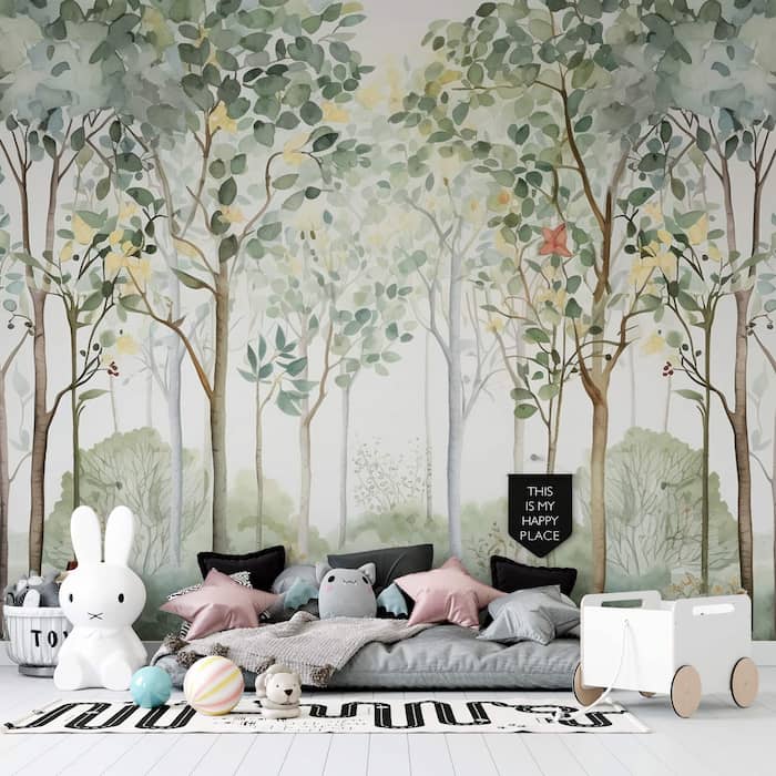 Watercolor Forest Mural | Jungle Nursery Wallpaper YCO-02525