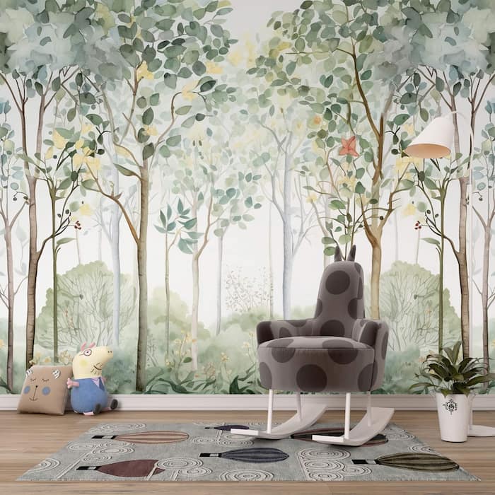 Watercolor Forest Mural | Jungle Nursery Wallpaper YCO-02525