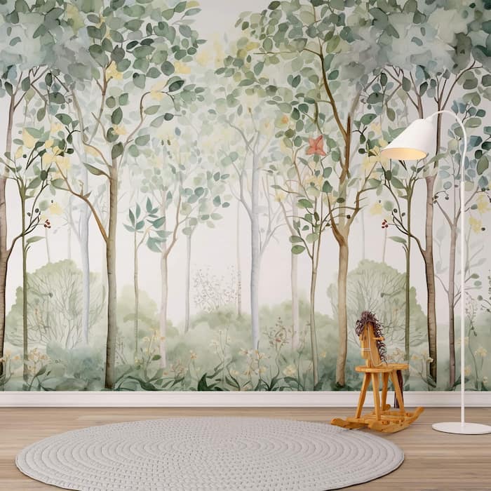 Watercolor Forest Mural | Jungle Nursery Wallpaper YCO-02525