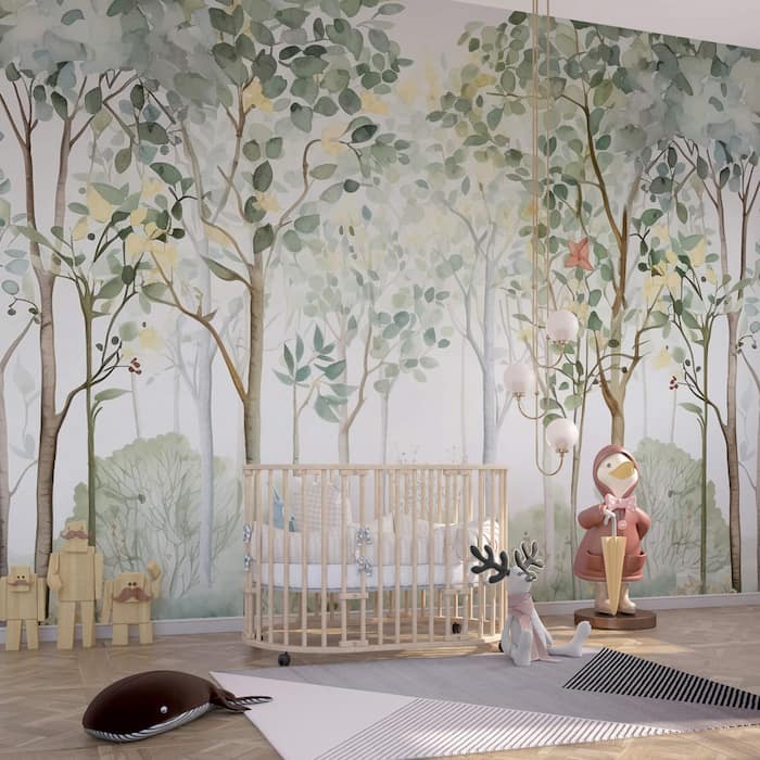 Watercolor Forest Mural | Jungle Nursery Wallpaper YCO-02525