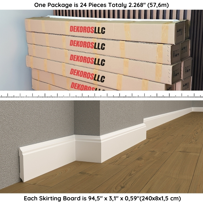 White Skirting Board for Stylish Interior DSK-8015  (94.4x3.1x0.59")