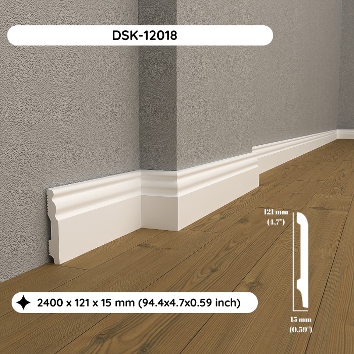 White Waterproof Baseboard Molding DSK-12018 (94.4x4.7x0.59")