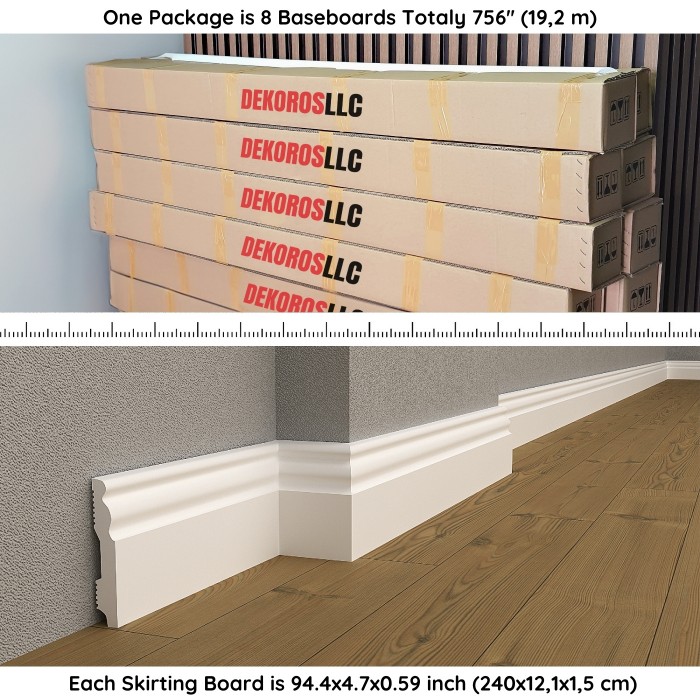 White Waterproof Baseboard Molding DSK-12018 (94.4x4.7x0.59")