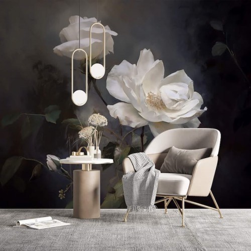 Abstract Rose Wallpaper | Vintage Floral Wall Decal YH-05062