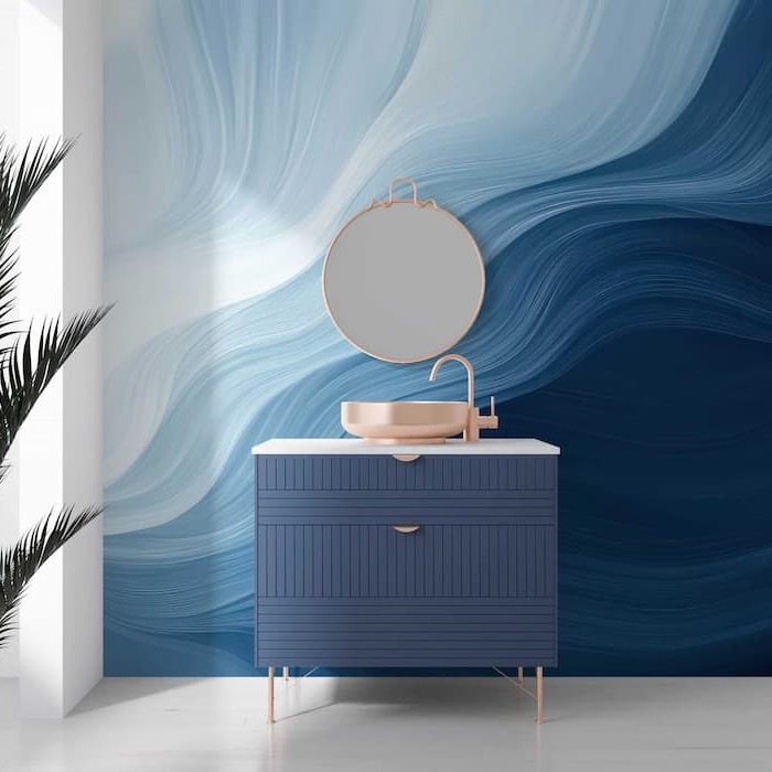Coastal Blue Wave Wallpaper | Ocean Mural YM-02572