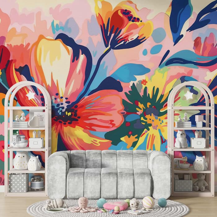 Colorful Abstract Floral Wallpaper, Large Flower Mural YF-04033