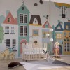 Colorful Town Wallpaper | Kids Watercolor Mural YCO-02561
