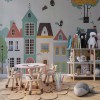 Colorful Town Wallpaper | Kids Watercolor Mural YCO-02561