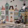 Colorful Town Wallpaper | Kids Watercolor Mural YCO-02561