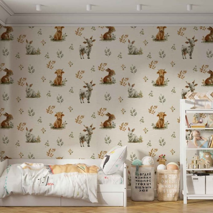 Cute Bunny Watercolor Wallpaper | Woodland Mural YCO-30011