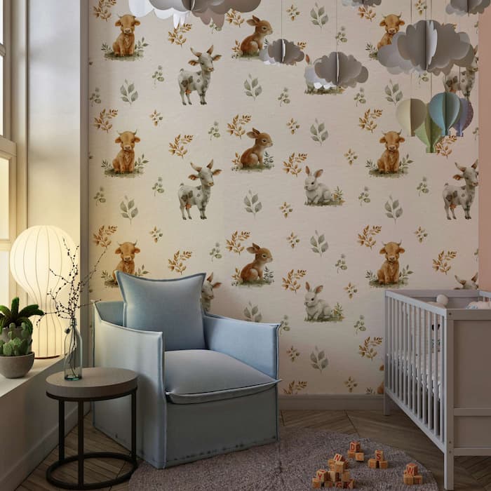 Cute Bunny Watercolor Wallpaper | Woodland Mural YCO-30011