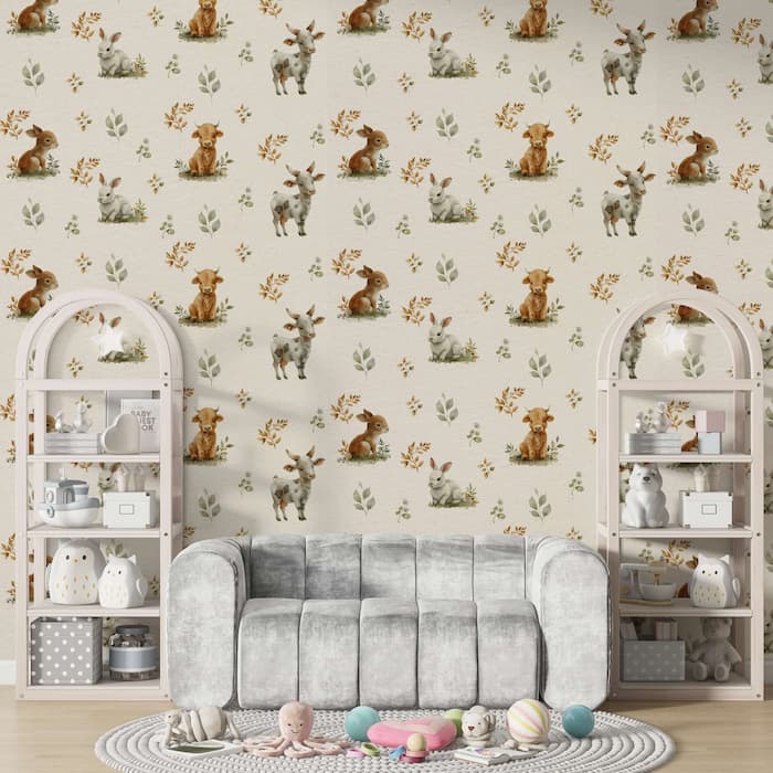 Cute Bunny Watercolor Wallpaper | Woodland Mural YCO-30011