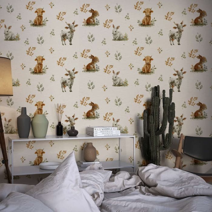 Cute Bunny Watercolor Wallpaper | Woodland Mural YCO-30011