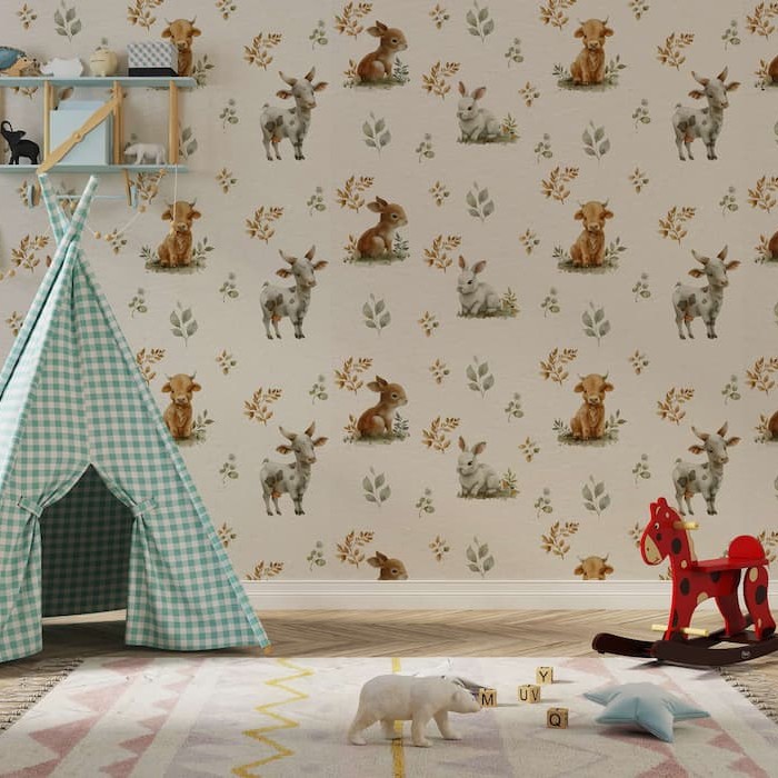 Cute Bunny Watercolor Wallpaper | Woodland Mural YCO-30011