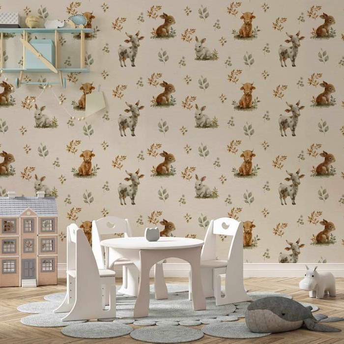 Cute Bunny Watercolor Wallpaper | Woodland Mural YCO-30011