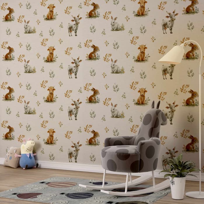 Cute Bunny Watercolor Wallpaper | Woodland Mural YCO-30011