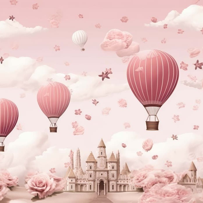 Hot Air Balloon Wallpaper | Pink Watercolor Mural YCO-02522