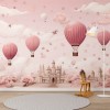 Hot Air Balloon Wallpaper | Pink Watercolor Mural YCO-02522