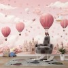 Hot Air Balloon Wallpaper | Pink Watercolor Mural YCO-02522