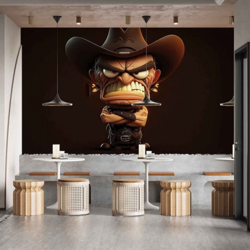 Funny Cowboy Cartoon Wallpaper | Whimsical Western Mural YC-00184