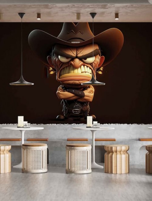 Funny Cowboy Cartoon Wallpaper | Whimsical Western Mural YC-00184