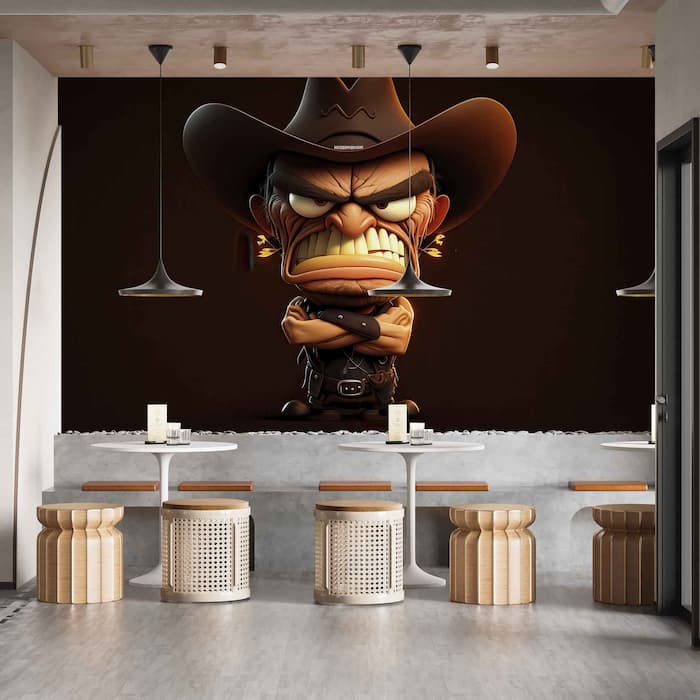 Funny Cowboy Cartoon Wallpaper | Whimsical Western Mural