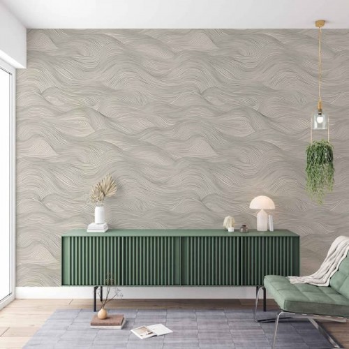 Gray Wave Wallpaper | Coastal Line Mural YDT-04050