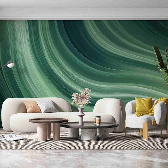Green Ombre Wave Wallpaper | Abstract Wall Mural YM-02573