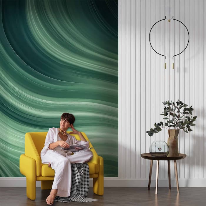 Green Ombre Wave Wallpaper | Abstract Wall Mural YM-02573