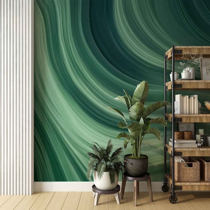 Green Ombre Wave Wallpaper | Abstract Wall Mural YM-02573