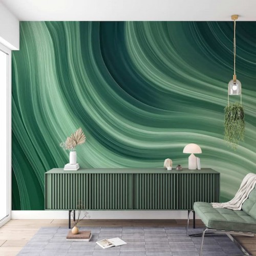 Green Ombre Wave Wallpaper | Abstract Wall Mural YM-02573