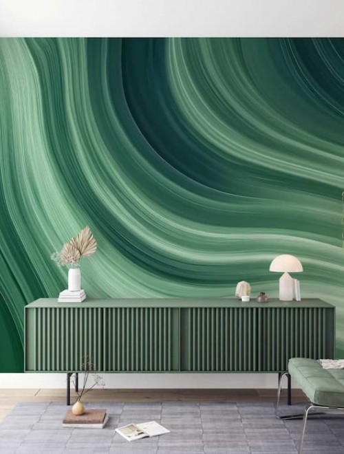 Green Ombre Wave Wallpaper | Abstract Wall Mural YM-02573