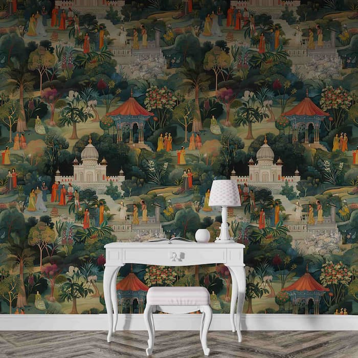 Jaipur Garden Wallpaper | Mughal Design Wall Art YM-30019