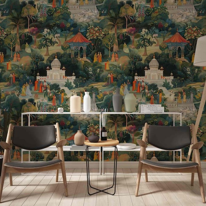 Jaipur Garden Wallpaper | Mughal Design Wall Art YM-30019