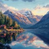 Norwegian Fjord Wallpaper | Panoramic Lake Mural YD-05097