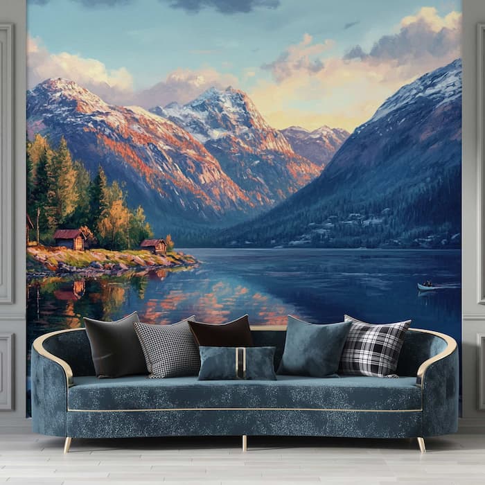 Norwegian Fjord Wallpaper | Panoramic Lake Mural YD-05097