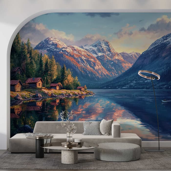 Norwegian Fjord Wallpaper | Panoramic Lake Mural YD-05097