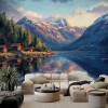 Norwegian Fjord Wallpaper | Panoramic Lake Mural YD-05097