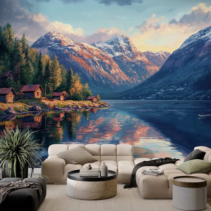 Norwegian Fjord Wallpaper | Panoramic Lake Mural YD-05097