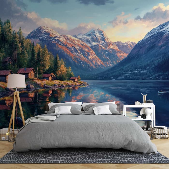 Norwegian Fjord Wallpaper | Panoramic Lake Mural YD-05097