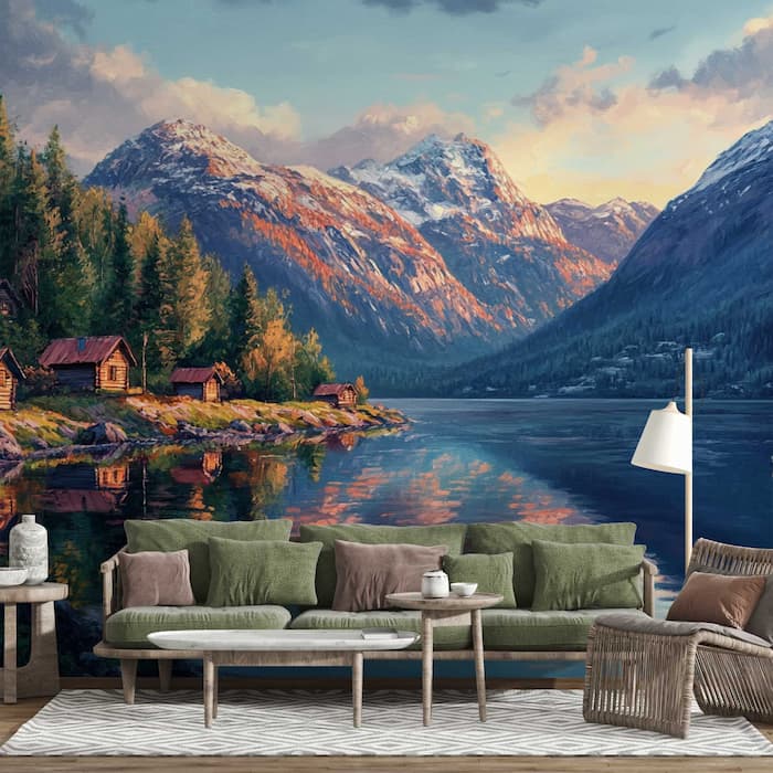 Norwegian Fjord Wallpaper | Panoramic Lake Mural YD-05097