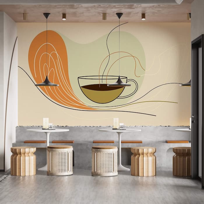 Minimalist Coffee Wall Mural | Retro Cafe Wallpaper YC-05070