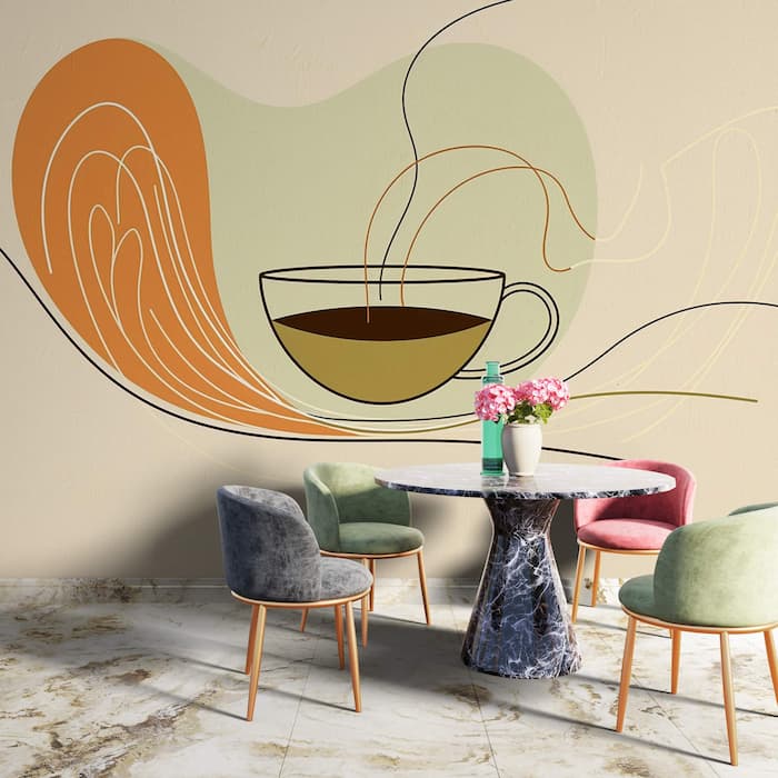 Minimalist Coffee Wall Mural | Retro Cafe Wallpaper YC-05070