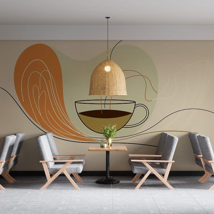 Minimalist Coffee Wall Mural | Retro Cafe Wallpaper YC-05070