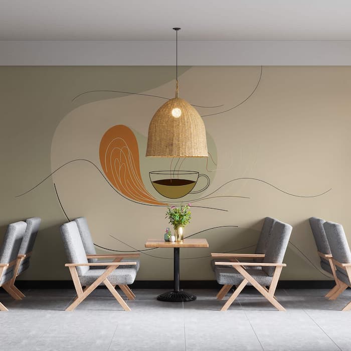 Minimalist Coffee Wall Mural | Retro Cafe Wallpaper YC-05070