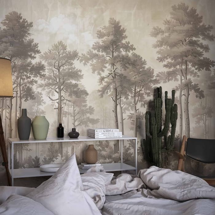 Scenic Forest Wall Mural, Minimalist Landscape Wallpaper YD-05058