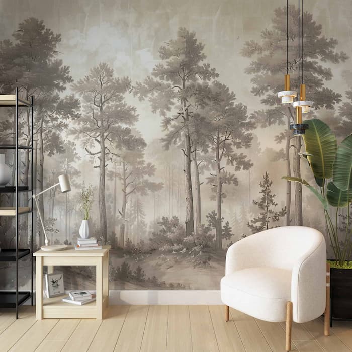 Scenic Forest Wall Mural, Minimalist Landscape Wallpaper YD-05058