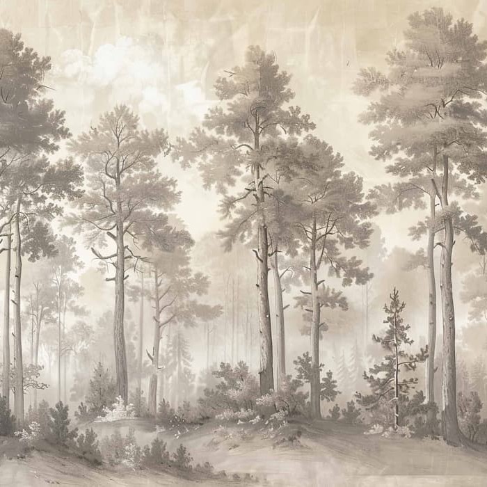 Scenic Forest Wall Mural, Minimalist Landscape Wallpaper YD-05058