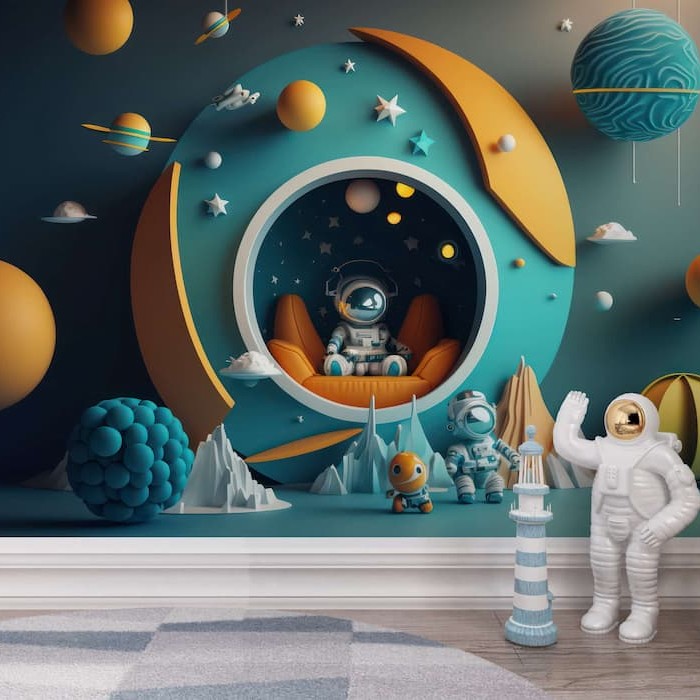 Space Adventure Wallpaper | Planets & Astronaut Art YCO-00208