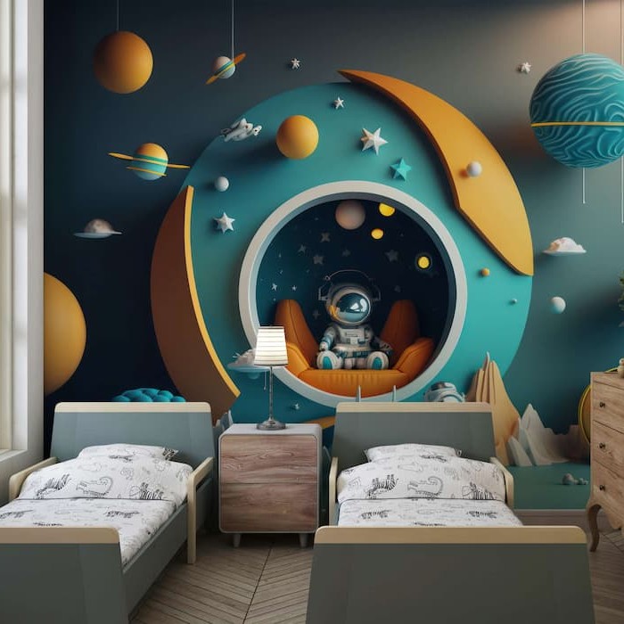 Space Adventure Wallpaper | Planets & Astronaut Art YCO-00208